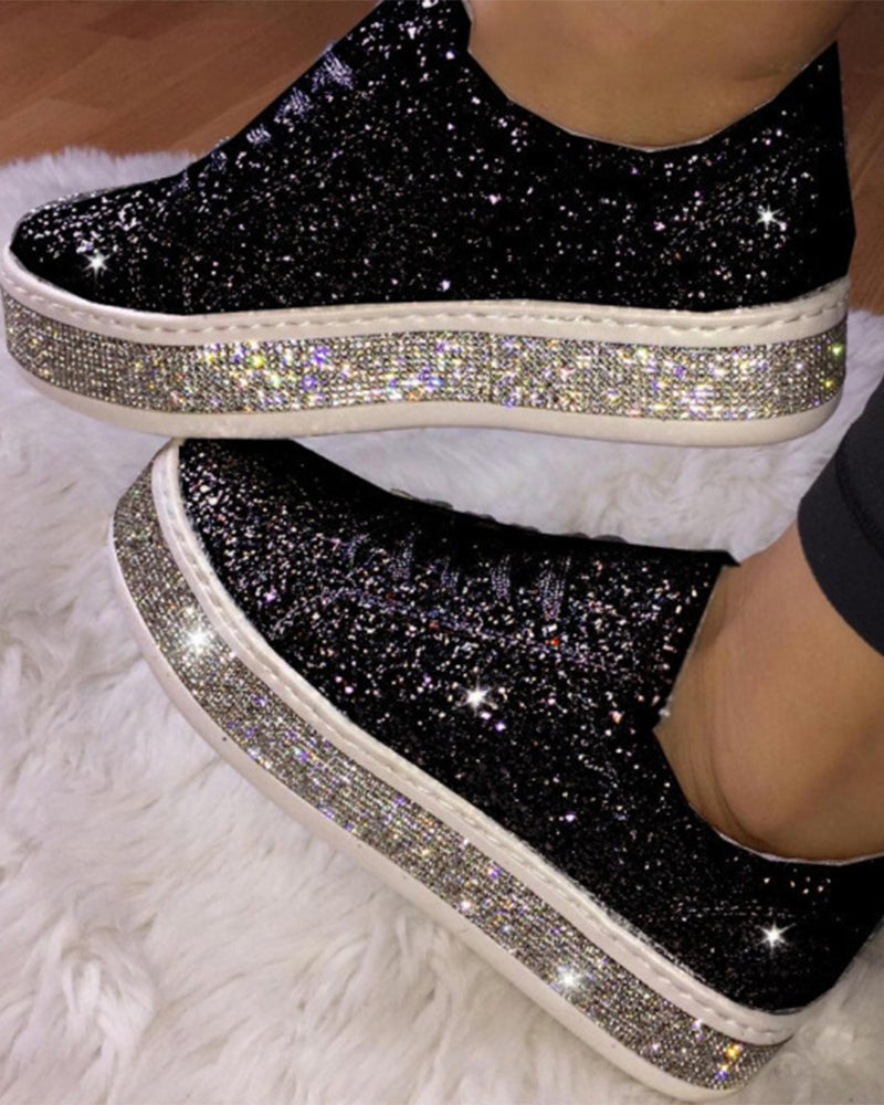 Stylish Platform Glitter Ladies Sneakers - Sienna-Black-2.5-The Livary