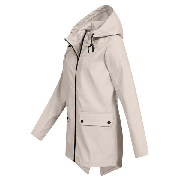 Trendy Women's Rain Jacket with Hood - Liora-Beige-S-The Livary