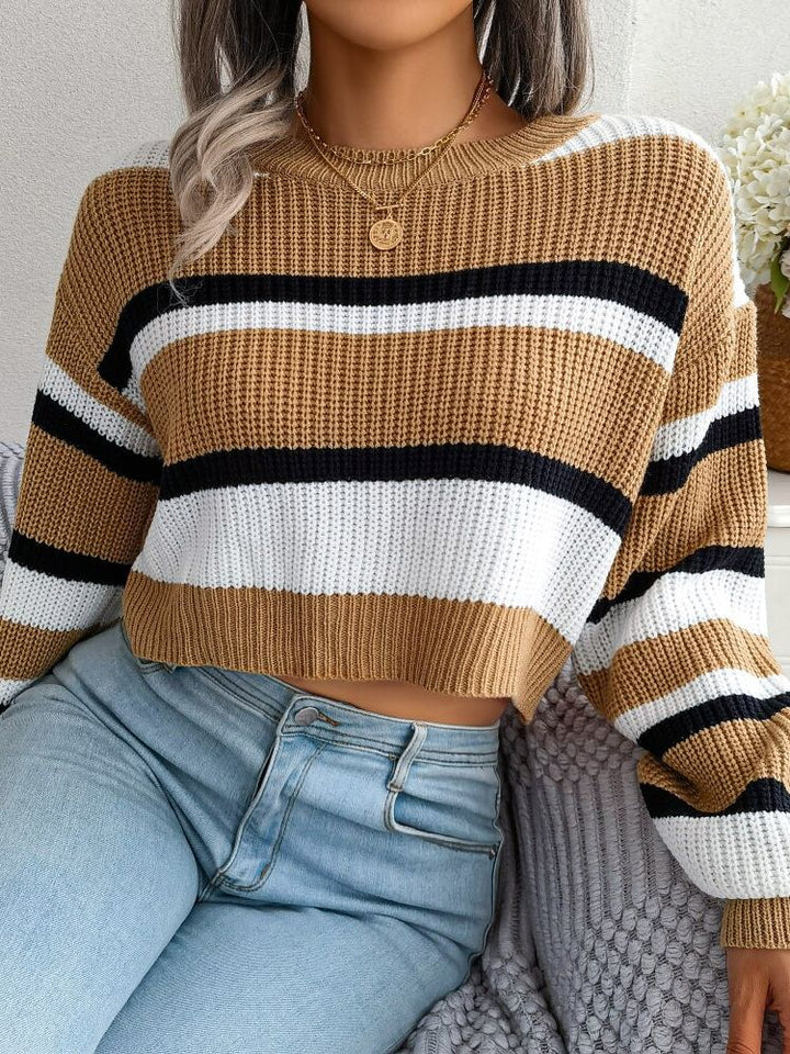 Striped Crop Sweater - Emory-Khaki-S-The Livary