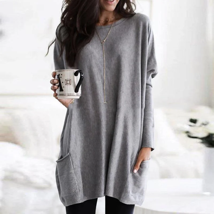 Trendy Tunic with Long Sleeves - Celina-Grey-S-The Livary