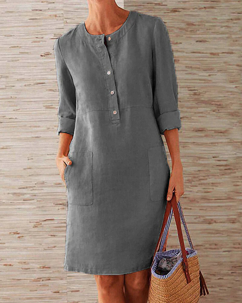 Elegant summer dress with button placket – Allegra-Dark grey-S-The Livary