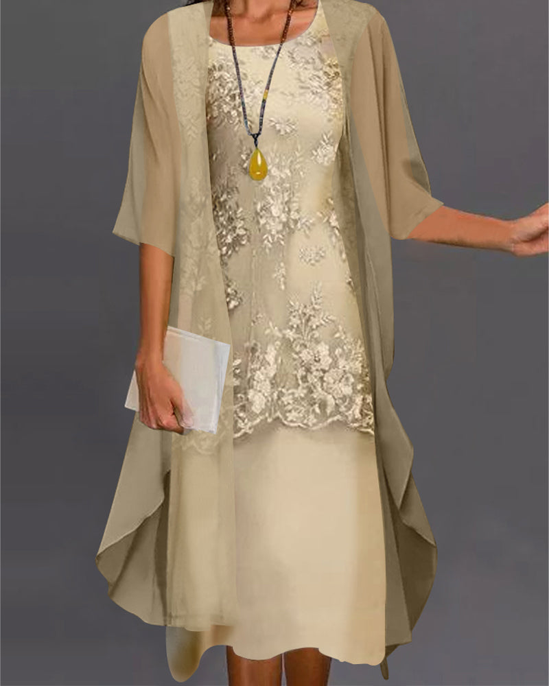 Elegant Two-Piece Chiffon Dress – Viviana-Yellow-S-The Livary