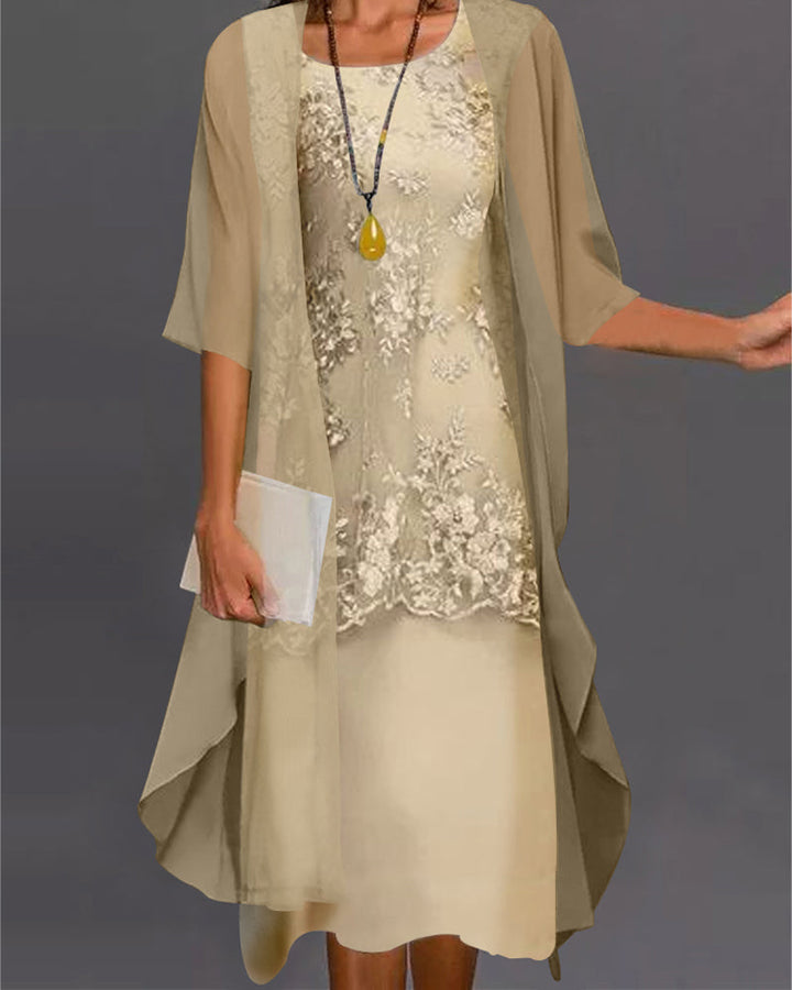 Elegant Two-Piece Chiffon Dress – Viviana-Yellow-S-The Livary