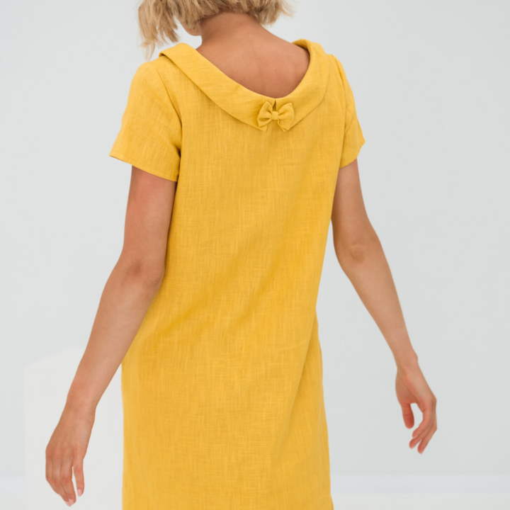 Stylish ladies' summer dress made from a linen-cotton blend - LinaLuft-Yellow-XS-The Livary