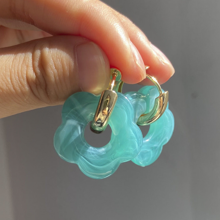 Gold Plated Flower Earrings - Valeria-Light blue-The Livary