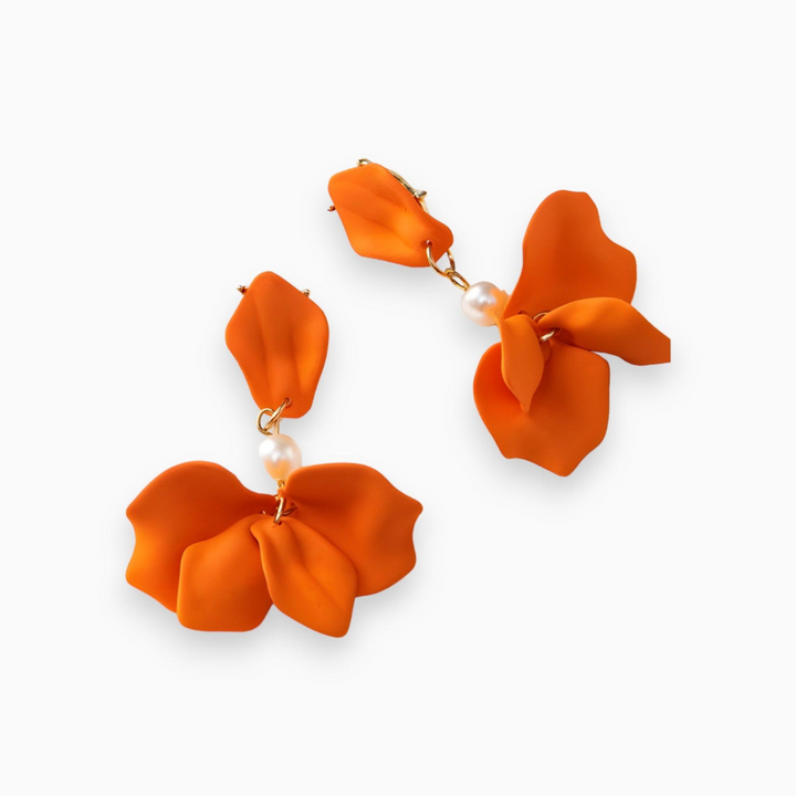 Gold Plated Pearl Dangle Earrings - Isabella-Orange-The Livary