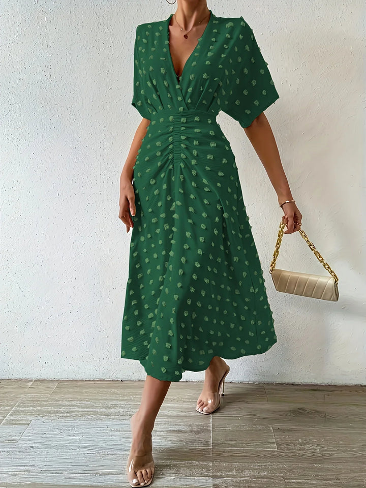 Refined Pleated Midi Dress with Ruffles | Evening Dress-S-Apricot-The Livary
