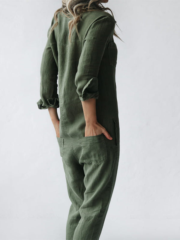Casual Jumpsuit – Liv | 100% Cotton, With Handy Pockets-Green-S-The Livary
