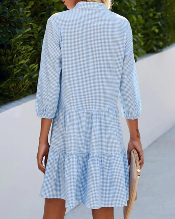 Light A-line summer dress with check pattern – Juliette-Blue-S-The Livary
