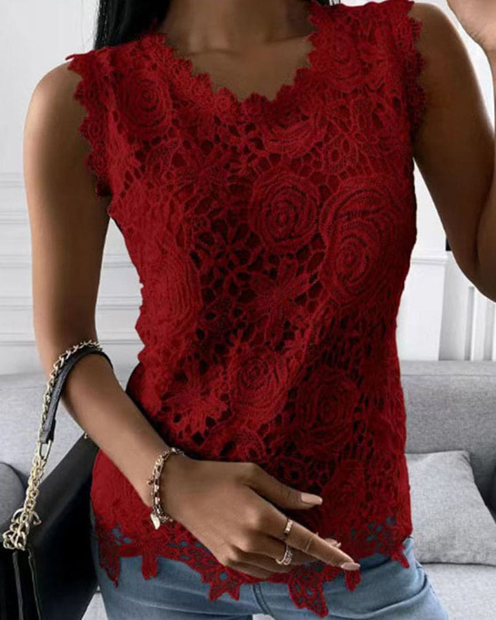 Blouse with Lace Detail in Effenge Colour Style - Elara-Bordeaux red-S-The Livary