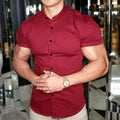 Slim Fit Men's Shirt with Short Sleeves - Luca-Bordeaux red-M-The Livary