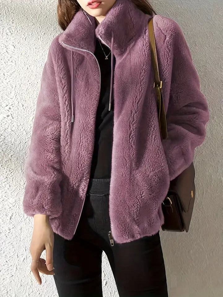 Hooded Teddy Jacket with Drawstring and Zip - Isla-Light purple-S-The Livary