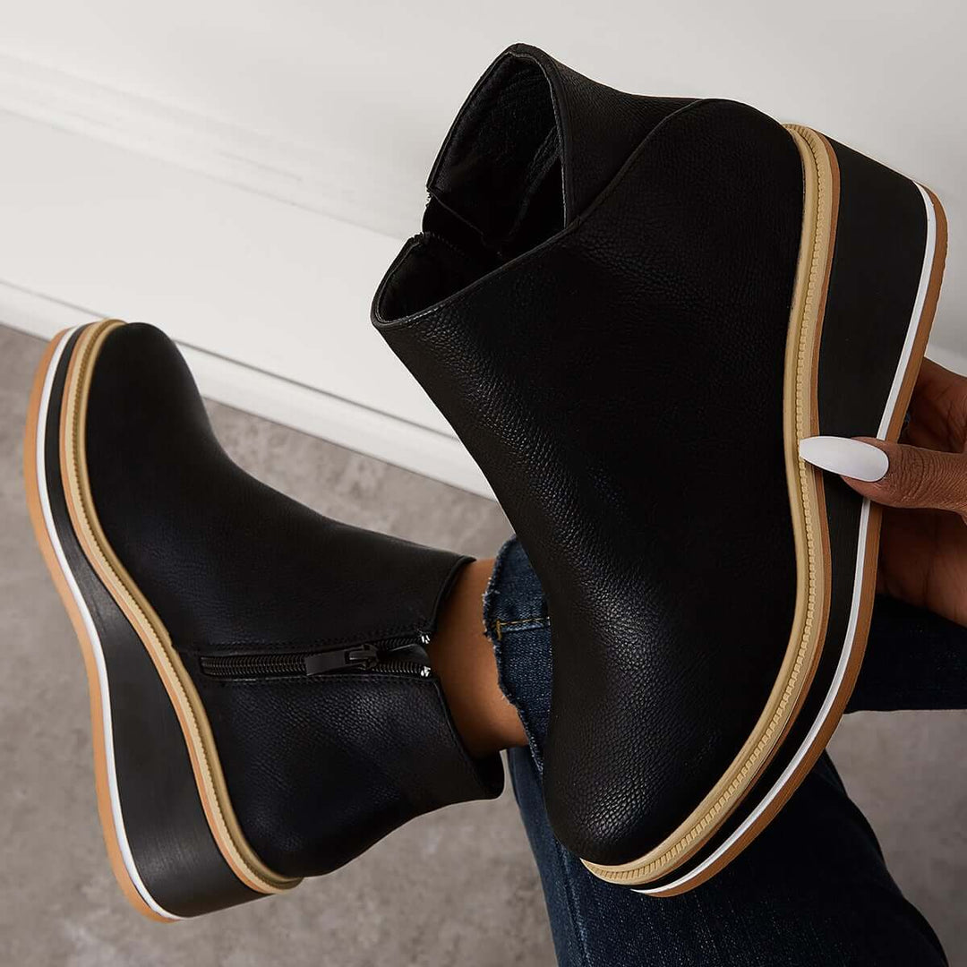 Trendy Ladies Ankle Boots with Zip and Platform - Alessia-Black-4.5-The Livary