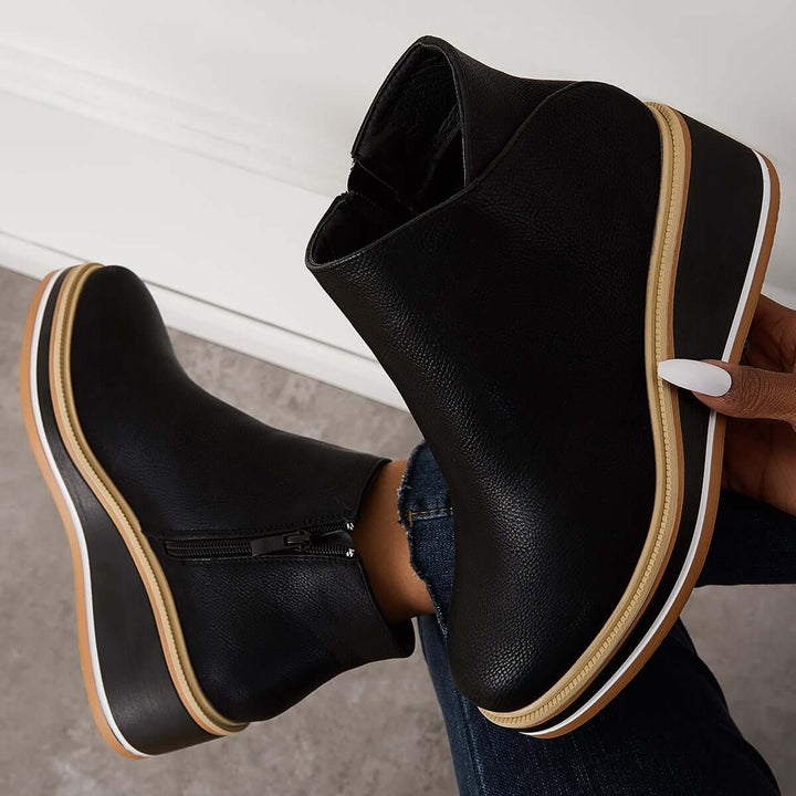 Trendy Ladies Ankle Boots with Zip and Platform - Alessia-Black-4.5-The Livary