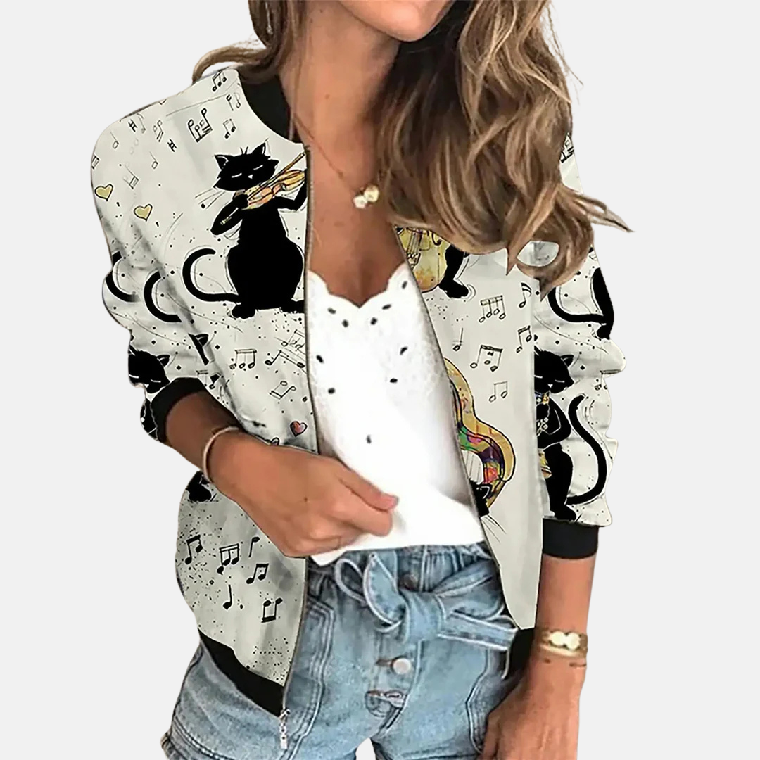Ladies Retro Bomber Jacket with Print – Zoë-F-XS-The Livary