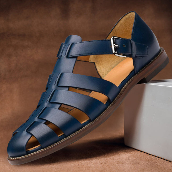 Comfortable men's leather sandals with non-slip sole – 50% off – Milan-Dark blue-5-The Livary