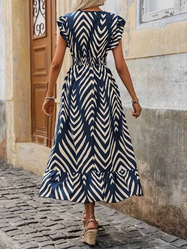 Twisted Waist Dress with Print | Isabella | Stylish and Chic-S-Blue-The Livary