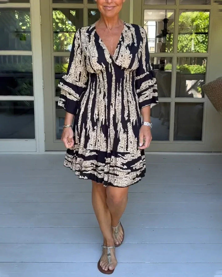 Airy & Stylish Women's Dress with V-Neck and 3/4 Sleeves – Elina-Black-S-The Livary