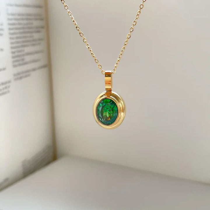 Vintage Gemstone Necklace - Celeste-Green Oval-The Livary