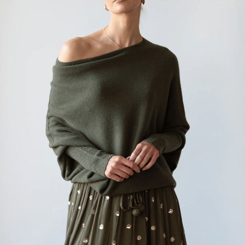 Trendy Off-Shoulder Sweater for Women - Livia-Green-S-The Livary