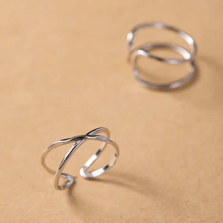 Adjustable Double Lines Ring - Lina-Crossed-The Livary