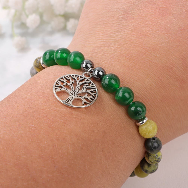 Natural Crystal Tree of Life Bracelet - Mila-Rhodonite and Rose Tiger's Eye-The Livary
