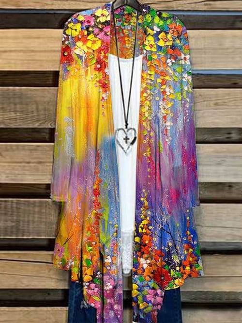 Long Ladies Cardigan with Floral Print – Liva-Yellow-S-The Livary