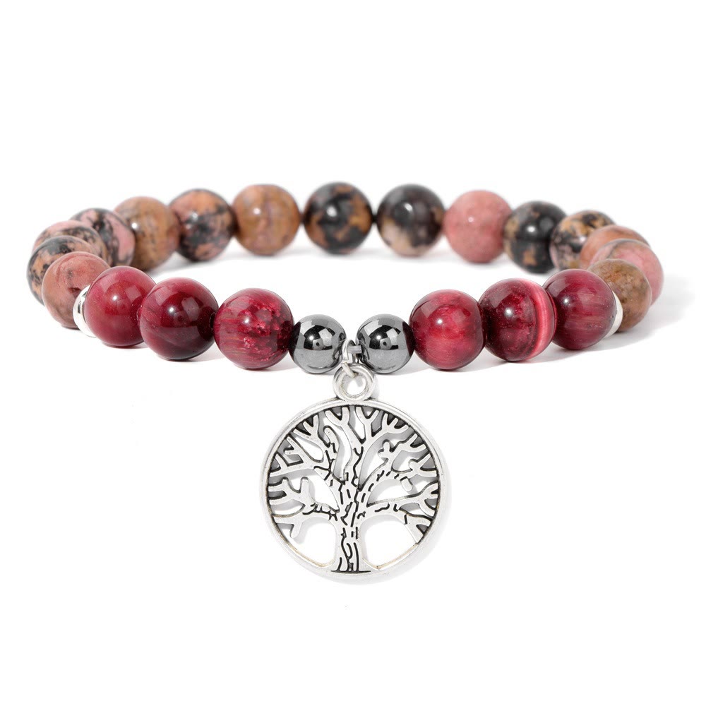 Natural Crystal Tree of Life Bracelet - Mila-Rhodonite and Rose Tiger's Eye-The Livary