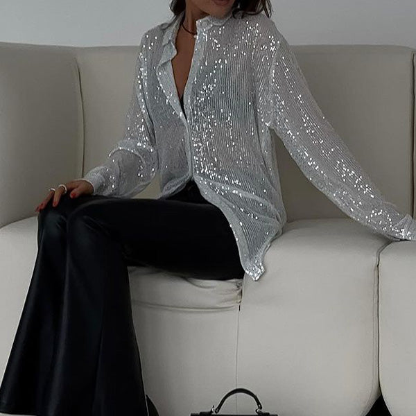 Loose Blouse with Shiny Sequins – Celeste-Black-S-The Livary