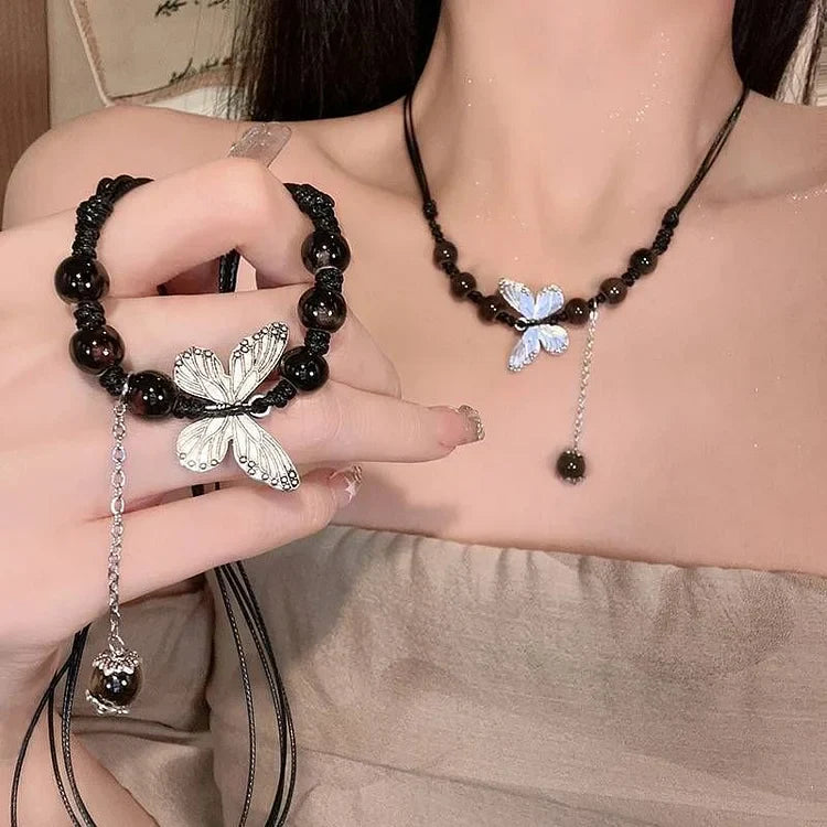 Butterfly and Pearl Necklace - Aurora-Colored-The Livary