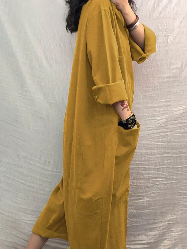 Airy summer jumpsuit with a wide cut for women – Livia-Yellow-S-The Livary