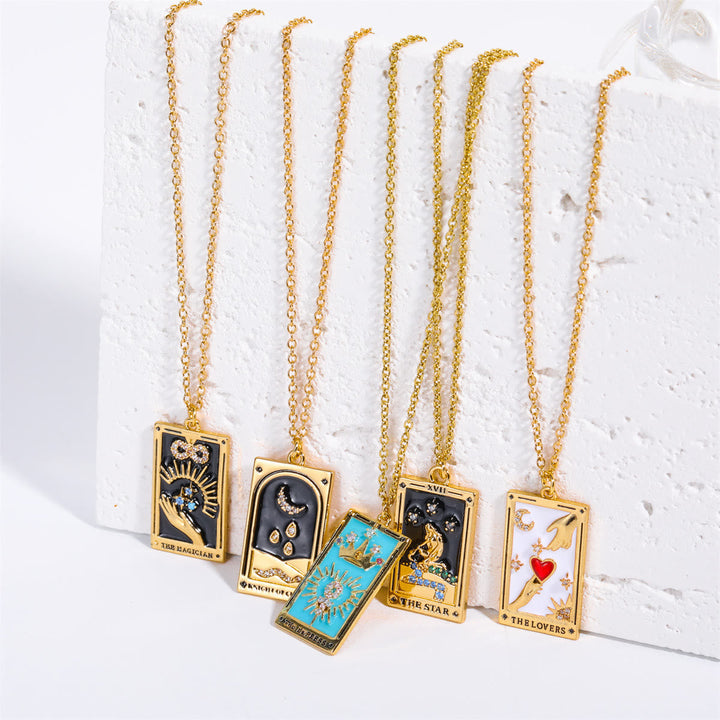 Zirconia Gold-Plated Tarot Drop Pendant Necklace - Amara-The Empress-The Livary