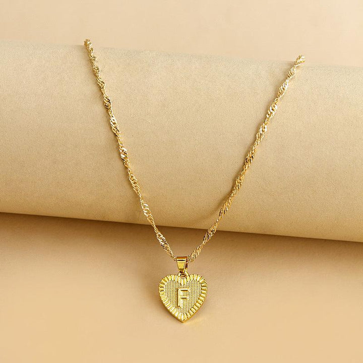 Gold Initial Heart Pendant Necklace - Amara-F-The Livary