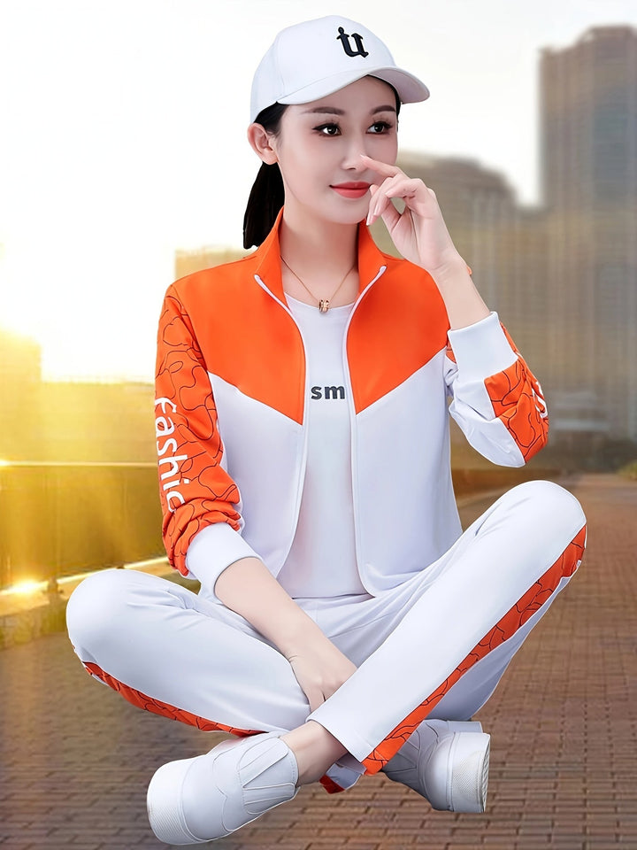 Comfortable and Stylish Tracksuit for Women - Sabine-Orange - White-M-The Livary
