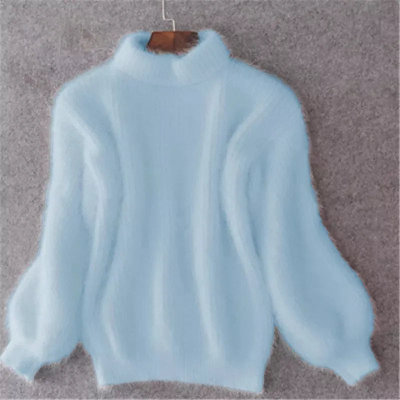 Casual Angora Knitted Women's Sweater - Livia-Blue-S-The Livary