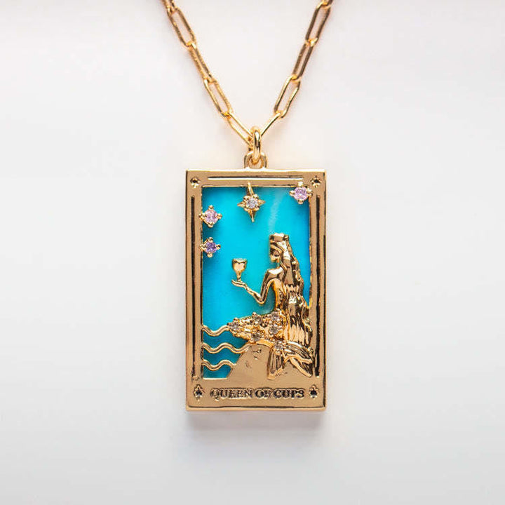 Zirconia Gold-Plated Tarot Drop Pendant Necklace - Amara-Queen of Cups-The Livary