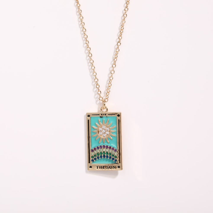 Zirconia Gold-Plated Tarot Drop Pendant Necklace - Amara-The Sun-The Livary