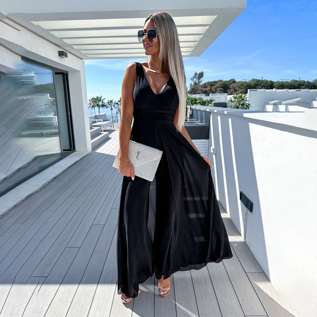 Stylish festive ladies' jumpsuit with dress look – Lorena-Black-S-The Livary