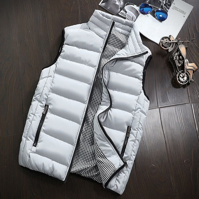 Water-repellent & Padded Men's Gilet with Stand-up Collar - Henrik-Light grey-S-The Livary