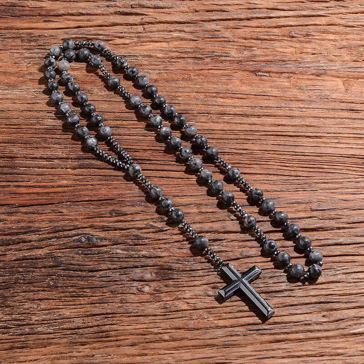 Tiger Eye and Lapis Lazuli Cross Rosary Necklace for Men - Orion-Tiger's eye-The Livary