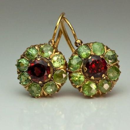 Earrings with Green and Red Crystals - Amalina-The Livary