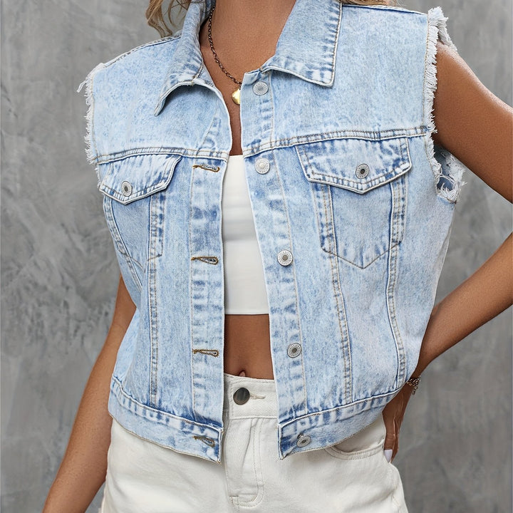 Trendy Sleeveless Denim Vest - Mila-Light blue-XS-The Livary