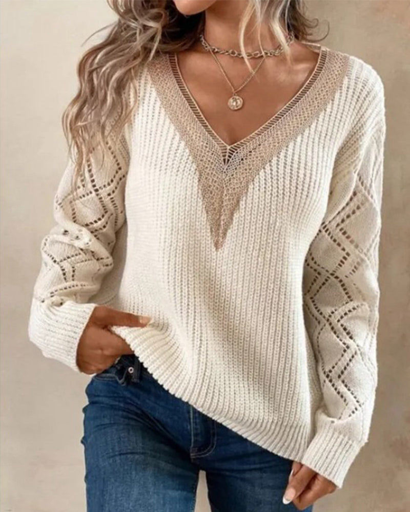 Stylish V-neck Sweater - Selena-White-S-The Livary