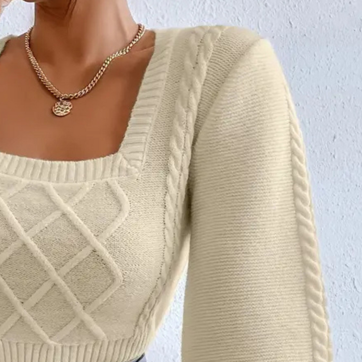 Knitted Ladies' Sweater with Square Neckline - Sienna-XS-The Livary
