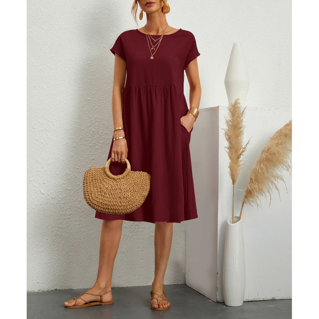 A-Line Jersey Midi Dress - Elise-Bordeaux-S-The Livary