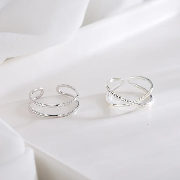 Adjustable Double Lines Ring - Lina-Crossed-The Livary