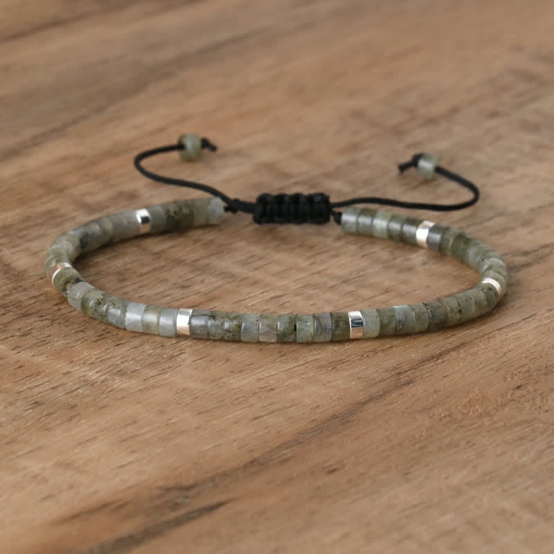 Braided Bracelet with 2.4 mm Natural Stone Rollers - Seraphina-Gray lightning stone-The Livary