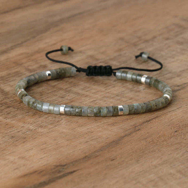 Braided Bracelet with 2.4 mm Natural Stone Rollers - Seraphina-Gray lightning stone-The Livary