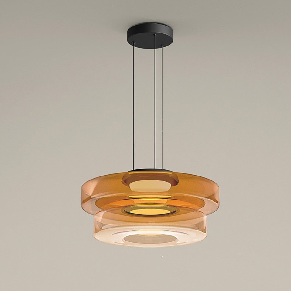 Modern Glass Pendant Light in Bauhaus Style - AuroraSphere-Amber-2 Level-D 13.78 x H 8.66 inches-The Livary