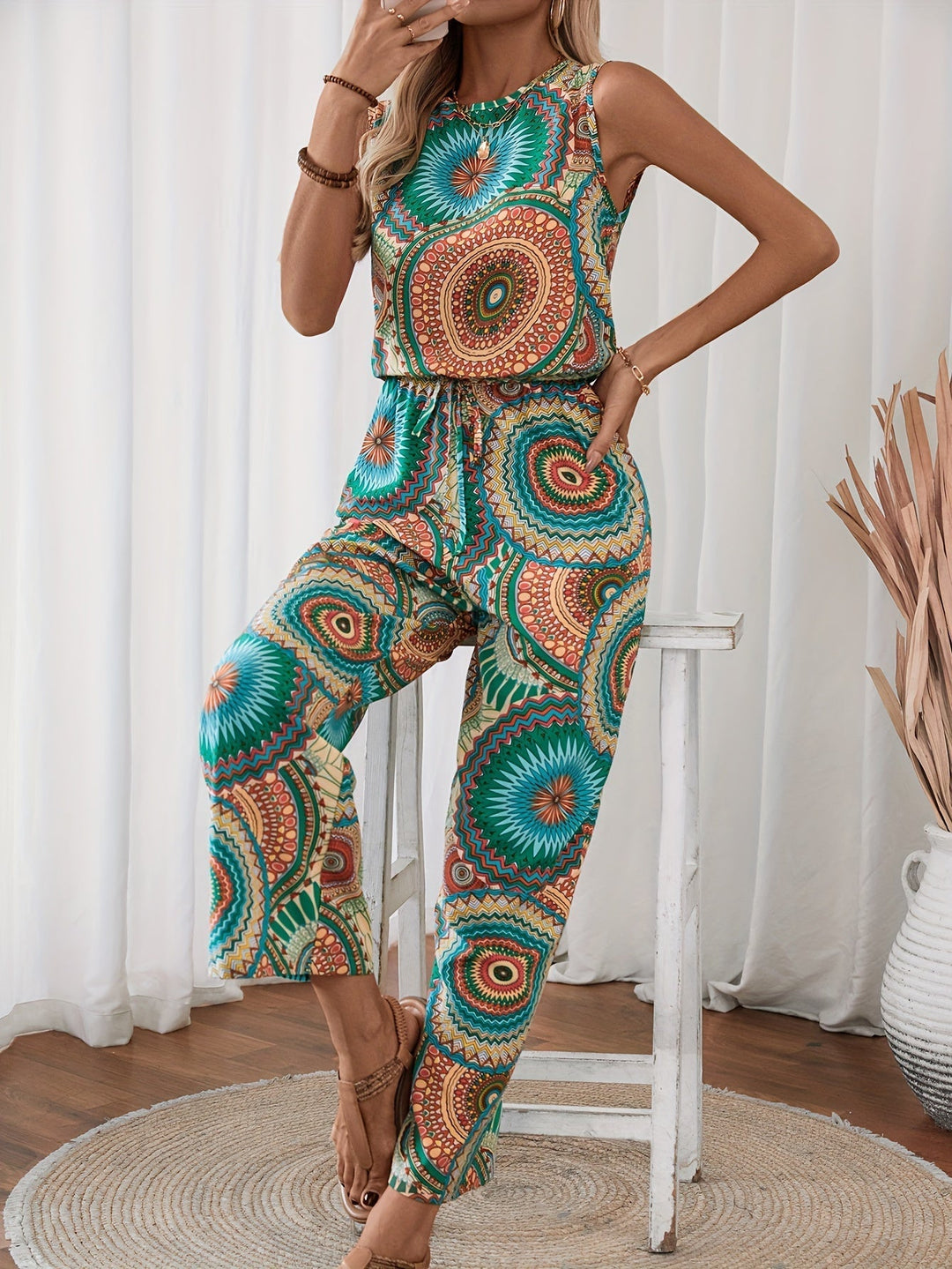 Trendy women's jumpsuit with mandala print for summer - BohoStrahl-S-The Livary